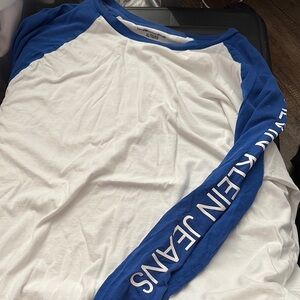 Calvin Klein Blue and White Long Sleeve Shirt